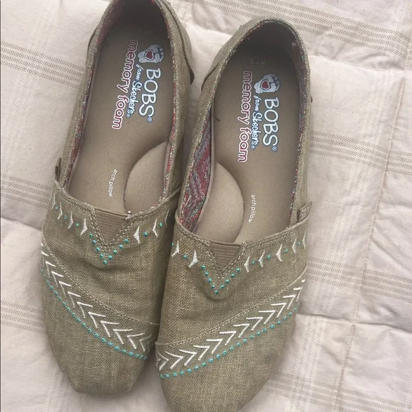 Skechers BOBS Women's Embroidered Slip-On Flats - Brown - Picture 1 of 3
